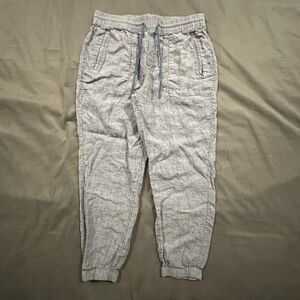 Athleta Retreat 100% Linen Jogger Pants Womens 12 Blue Pockets Drawstring Beach
